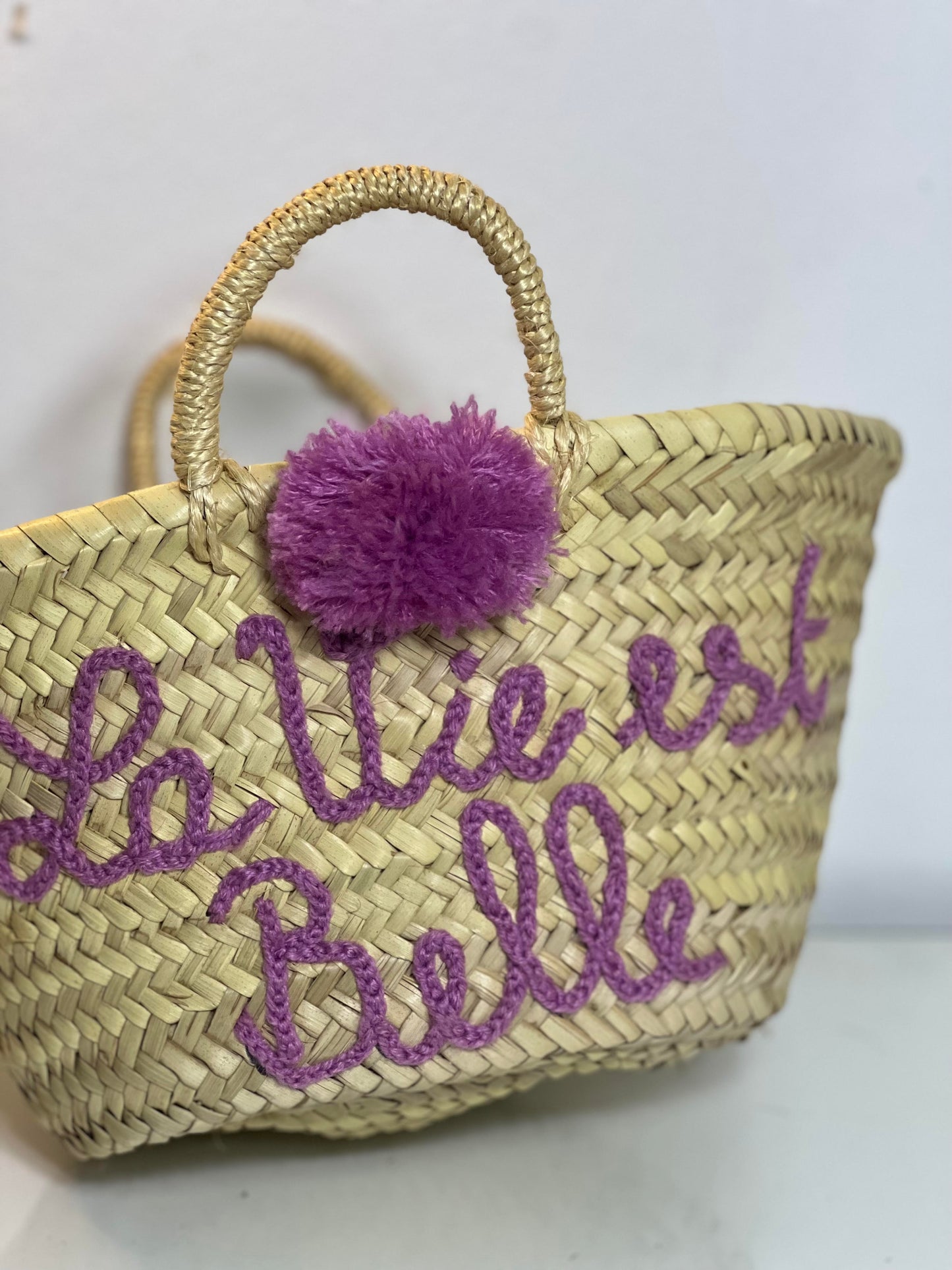 MINI BEACH BASKET BAG "la vie est belle" - purple
