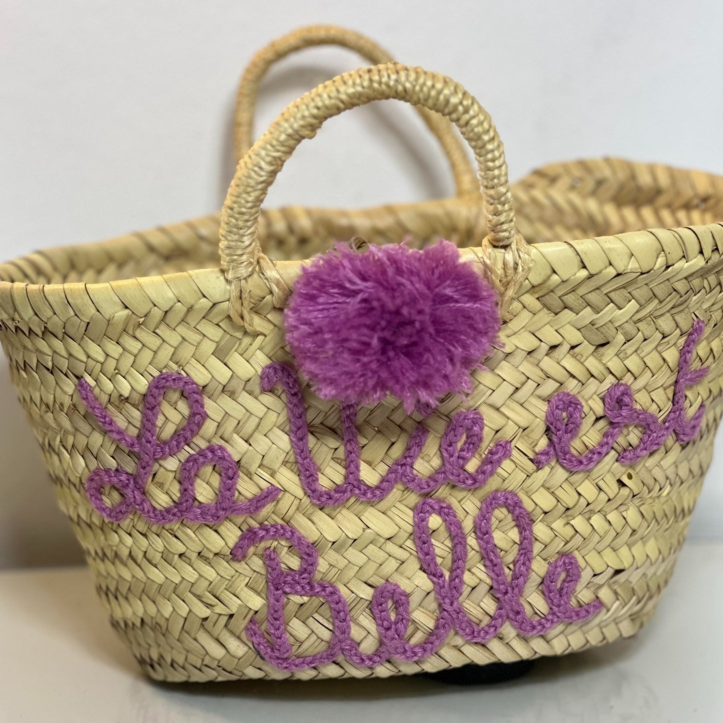 MINI BEACH BASKET BAG "la vie est belle" - purple