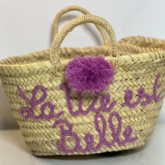 MINI BEACH BASKET BAG "la vie est belle" - purple