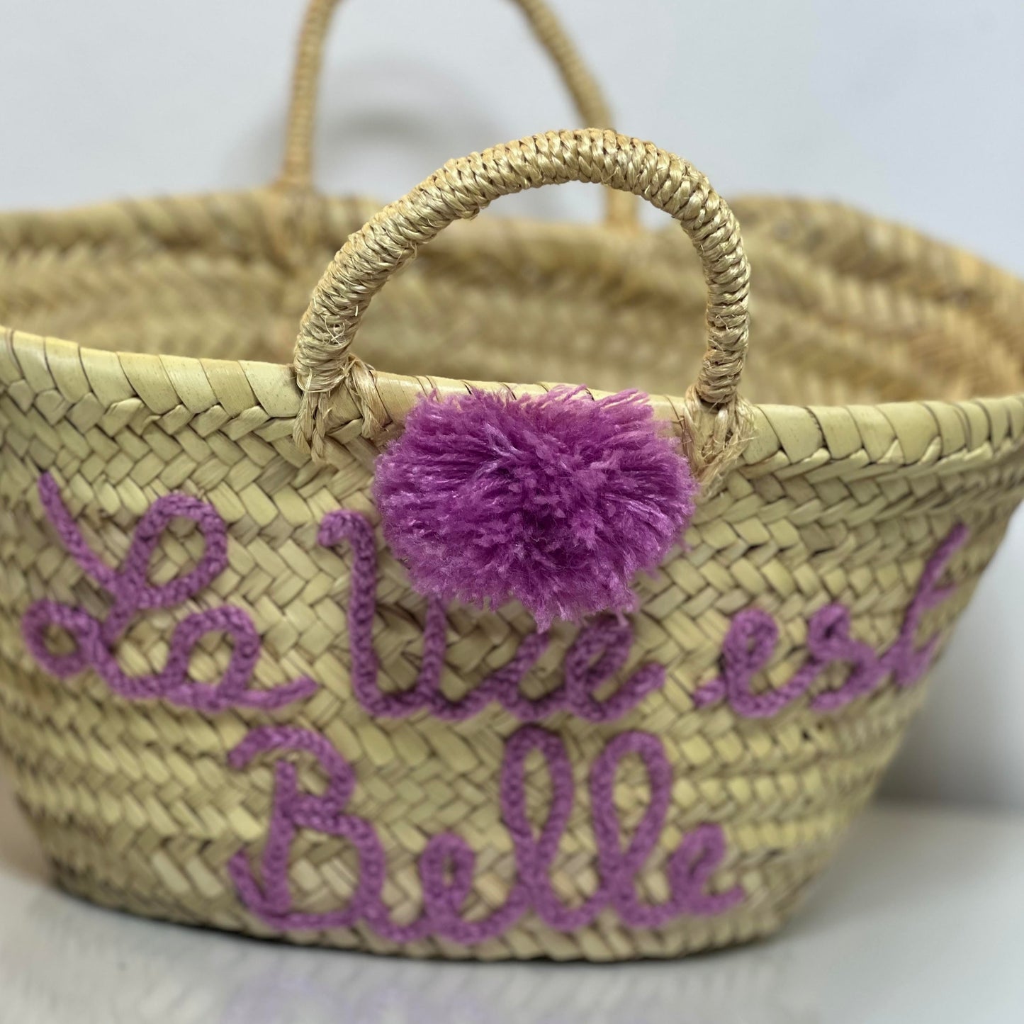 MINI BEACH BASKET BAG "la vie est belle" - purple
