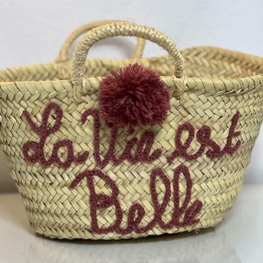MINI BEACH BASKET "la vie est belle" - brown