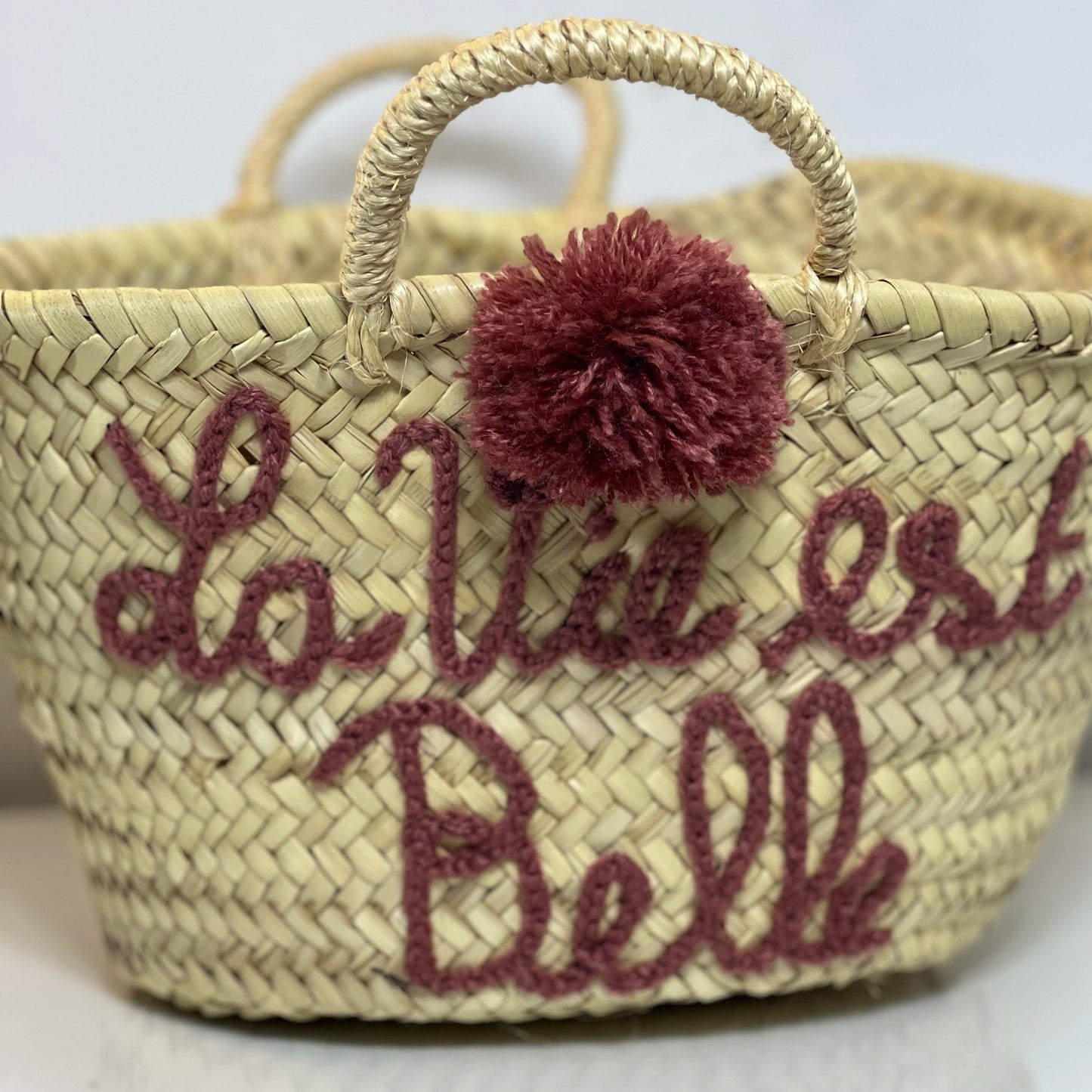 MINI BEACH BASKET "la vie est belle" - brown