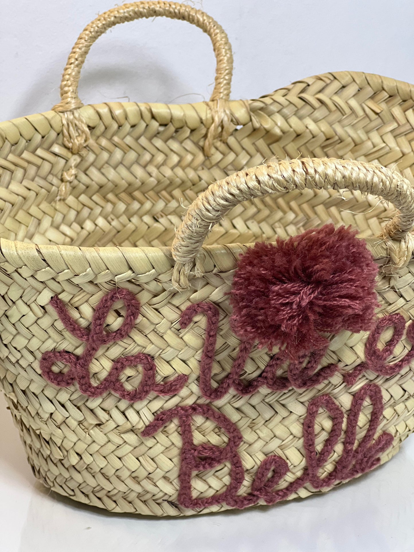 MINI BEACH BASKET "la vie est belle" - brown