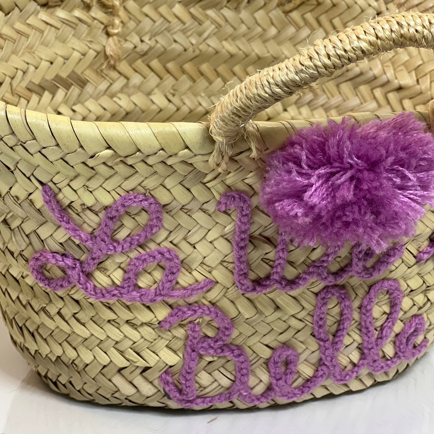 MINI BEACH BASKET BAG "la vie est belle" - purple